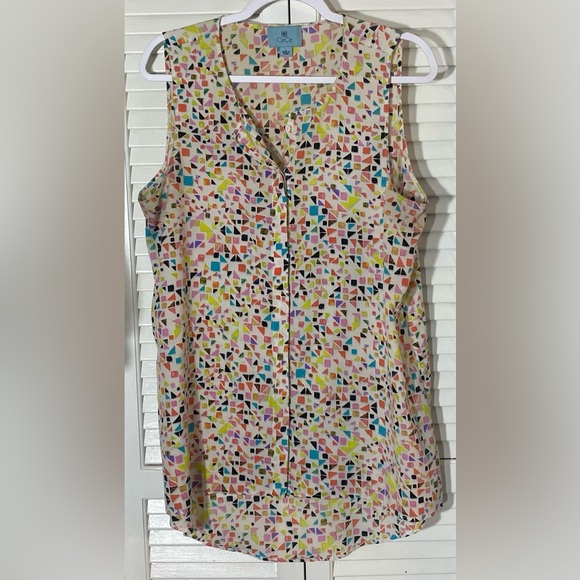 CeCe by Cynthia Steffe Candy Gems Tank Tunic, Sz L, Colorful Confetti Button Up - Picture 1 of 6